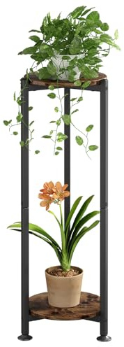 Dazioter blumenständer Pflanzenständer Metall, hoch,moderne Blumenaufbewahrung, Pflanzenregal für den Innenbereich Wohnzimmer, Balkon, Garten, Schwarz (Schwarz, 2 Etagen)