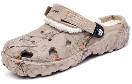 FRTUBOP Chaussons Hommes Doublé de Fourrure Sabots Hiver Chaude Peluche Pantoufles Maison Imperméables Chaussures de Jardin Lined Clogs Intérieur et Extérieur