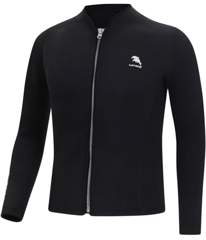Aislor Veste de Plongée Piscine Fermeture Éclair Homme Haut en Néoprène 2 MM Anti UV Top de Surf Natation Zipper Jacket Snorkeling Noir 3XL