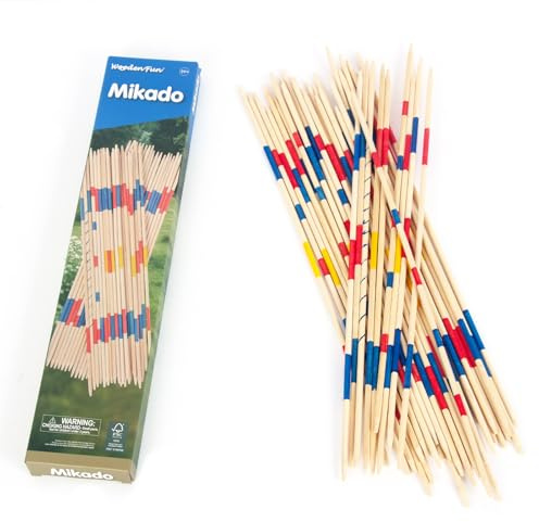 WOODENFUN 43cm Mikado Game Outdoor Wooden Toy 41pcs Pickup Sticks for Kids 3+ and Adults Family Party Games