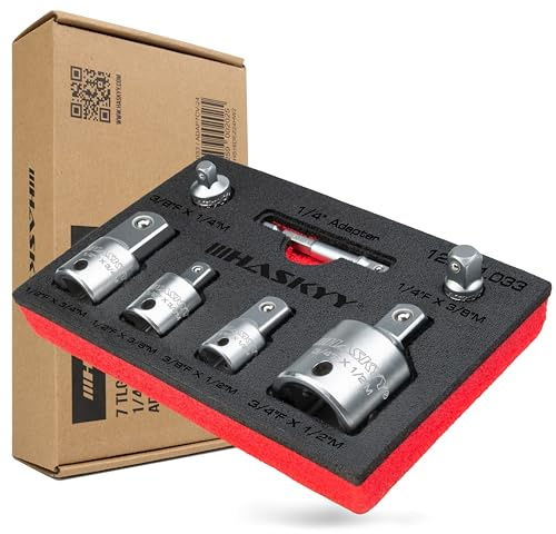 HASKYY Lot de 7 adaptateurs de douille 1/4, 3/8, 1/2, 3/4, pour visseuse sans fil à cliquet, clé dynamométrique, clé à percussion, clé dynamométrique