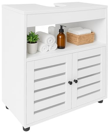 Relaxdays Waschbeckenunterschrank, HxBxT: 63 x 60 x 30 cm, 3 Fächer, MDF, Badezimmer Unterschrank Waschbecken, weiß