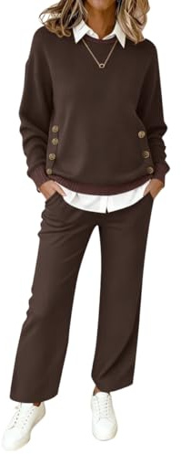 shownicer Tuta Donna Completo Eleganti 2 Pezzi Tailleur Set Pantaloni Tuta Taglia Grande Tute Autunno E Inverno A Marrone L