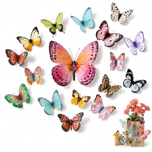 36 Pcs 3D Butterflies Wall Stickers – Small 9.5cm & Large 14.5cm Butterfly Wall Decoration for Bedroom, Wedding, Valentine Gift, Party & Flower Decor, Removable PVC Art Stickers