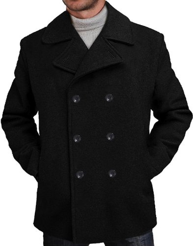 BGSD Men Mark Classic Wool Blend Double Breasted Walking Pea Coat (Also available in Big and Tall and Short), Black, Medium