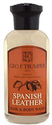 Geo F Trumper Spanish Leather Luxury Mens Bath & Shower Gel (100ml) Premium Body Wash with Patchouli, Sandalwood, Vanilla and Cloves