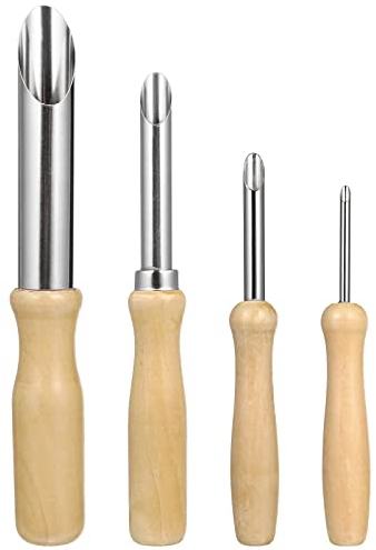 ROSENICE 4 StüCk TöPferwerkzeug Set – Runde Ton Lochschneider Aus Metall Mit Holzgriff, Ideal FüR Keramik, Skulpturen Und Modellierung