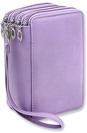 YFZYT 4 Schichten Buntstifte Federmäppchen, PU Bleistiftbeutel Große Kapazität Mehrlagige Federmäppchen Mehrzweck Etui Bleistift-Beutel Federmappe Tasche - 72 Slots, Lila#2