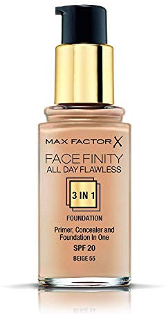 Max Factor Facefinity 3-in-1 All Day Flawless Foundation, SPF 20, Beige 55, 30 ml