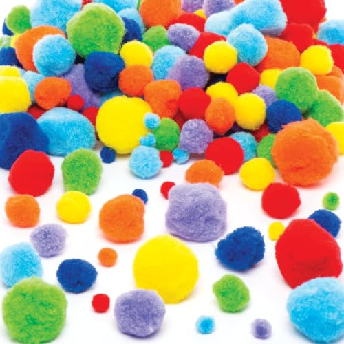 Baker Ross- Pack ahorro de pompones multicolor (Pack de 200) Pack ahorro de colores brillantes -Perfecto para Proyectos de manualidades infantiles, creación de álbumes de recortes, personalización