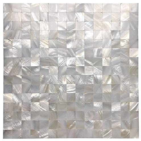 Tenedos Seamless Square Mother of Pearl Mosaic Wall Tile - White Shell Backsplash for Kitchen, Bathroom, Fireplace - Box of 10 Sheets - Natural Shell Look, Mesh-Mounted, Easy to Install