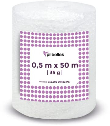 Rollo de plástico de burbujas de 50 cm de ancho y 50 metros de longitud. Papel burbuja Ideal para embalaje, mudanzas, cajas.