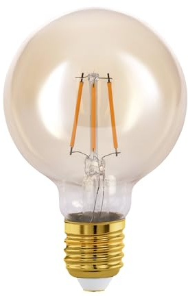 EGLO E27 LED-lampa, bärnstensfärgad vintage glödlampa | klotformad ljuskälla för retrobelysning, 4 Watt (motsvarar 32 Watt), 350 Lumen, lampor varmvit, 2200 K, Edison G80, Ø 8 cm