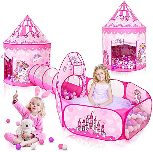 Tente Enfants - Tente de Jeu+Tunnel Enfant+Piscine à balles Pliable 3-en-1 - Grande Aire de Jeux de Jardin pour garçons Filles Bebe - Pop Up Enfant Intérieur Extérieur