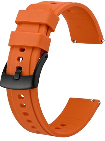 BISONSTRAP Flexibles Uhrenarmband 22mm Silikon, Uhrenarmbänder für Herren und Damen, Schnellverschluss Ersatzbänder Armband, Orange mit Schwarzer Schnalle