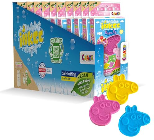 INKEE PEPPA PIG | Pack de 30x Bombes de bain enfant, Boule de bain Peppa Pig Parfum Fraise à l'huile d'amande douce, testé dermatologiquement, 30x15g