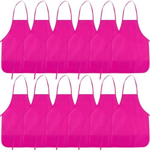 BOUBONI Grembiuli da pittura per bambini con 2 tasche spaziose per bambini, per arte, pittura, fai da te in cucina, rosso rose, Kinderen 3-7 jaar (13 x 19 inch)