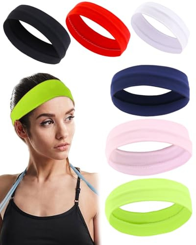 KGDUYC Paquete de 6 diademas deportivas para mujer - Banda para el sudor que absorbe la humedad Bandas para el cabello para yoga, correr, andar en bicicleta