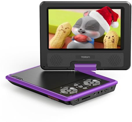 Yoton 9,5 Tragbarer DVD-Player für Kinder im Auto mit 7,5 HD-Schwenk Bildschirm, Stereo-Lautsprechern, 6 Stunden Akkulaufzeit, Sync-TV/USB/SD-Karten-Unterstützung, Lila [Kein Blu-ray Support]