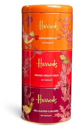 Harrods Hot Chocolate Trio Set, Gingerbread, Sea-Salted Caramel, Single-Origin Milk, 3 x 100g