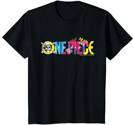 One Piece Anime Pirate Life Chapeau de Paille avec Logo Pirates pour Enfants T-Shirt, Enfant, Noir, 12 Ans