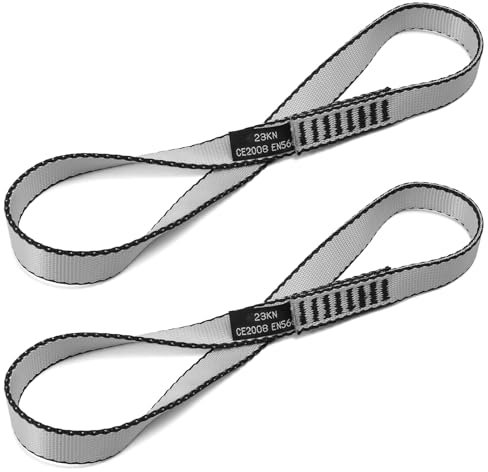 VFKENA 18MM Nylon Climbing Sling Runner 23KN CE2008/EN566 Strong Webbing Straps for Rock Climbing,Mountaineering, Rappelling, Swing, Yoga Hammock etc (Grey, 30cm/12inch | Pack of 2)
