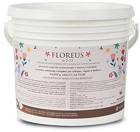FLOREUS® BIO concime N-P-K granulare 6-5-13 azoto + fosforo + potassio + ferro + calcio (Rose-Ortensie-Fiori in generale-Aromatiche) - 1Kg - COLTIVAZIONE BIOLOGICA DI ALTA QUALITÀ
