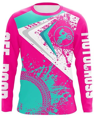 Custom Motocross Racing Jersey for Men Women Kid Dirt Bike Jersey Youth Motorcycle Riding Shirt Long Sleeves for Boys Girls (US, Alpha, Small, 5X-Large, Pink)