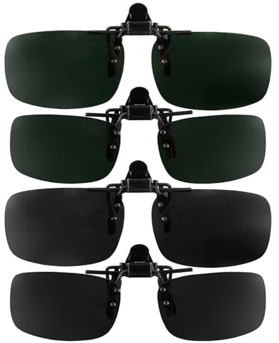 LANAFAY 4 Pack Clip on Sunglasses over Prescription Glasses, Sunglasses Clip Anti Headlight Glare, Polarized Flip up Driving Glasses, Night Driving Clip-On Glasses for Men Women(2 Size 2 Color)
