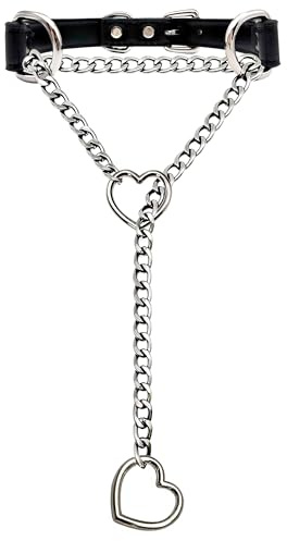 EverGlimp Black Leather Choker Collar For Women, Handmade Heart Slip Chain Choker Long Necklace with Adjustable Buckle