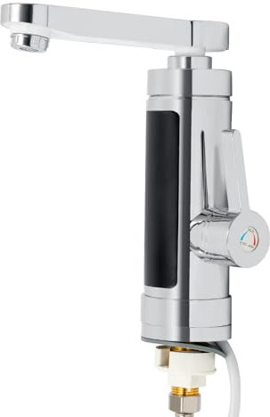 JJsdwin 220V Elektrischer Wasserhahn mit Durchlauferhitze, 360° Swivel Heißwasserhahn, 3000W Armatur mit Durchlauferhitzer, Warmwasserhahn Elektrisch für Küche, Bad, Silber [Energieklasse B]