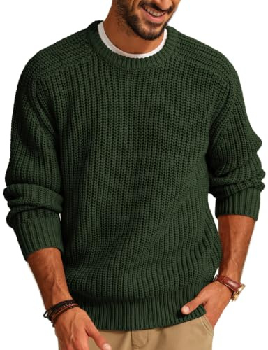 PJ PAUL JONES Men's Crewneck Jumpers Chunky Knit Jumper Long Sleeve Casual Sweater Military Green S