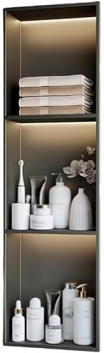 BESTXH Nicho De Ducha Empotrado, Estante para Armario De BañO, Nicho De Pared Empotrado En Acero Inoxidable 304 con Luz Led, Almacenamiento En Nicho De Ducha,Gris,90x28x12.5cm