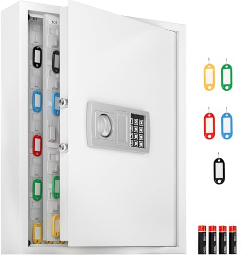 Acropaq Caja Llaves Pared - para hasta 200 Llaves, 200 llaveros incluidos, Armario Llaves Pared para Guardar Llave, Blanco - Armario con Llave