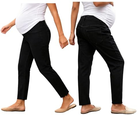 Vxuxlje Graviditet jeansbyxor gravid dam jeans skinny skinny jeans medelhög midja arbetsbyxor denim byxor, svart, XXL