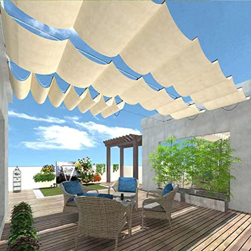 Justerbar UV-blockerande uteplatsmarkis, avtagbar baldakin för terrass och trädgård, vågmönster med hårdvara (1,1 x 5 m)