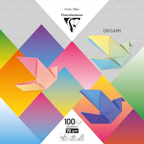 Clairefontaine 95011C - Packung mit 100 Bogen Origamipapier 70g/m2, 20x20cm, Bunt, 1 Pack