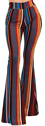 Vivicastle Women's Boho Comfy Stretchy Bell Bottom Flare Pants (FF43, Multi, Small)