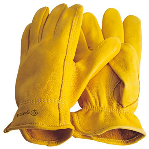 Guantes de piel de ciervo para equitación, color amarillo y beige, talla S = 8