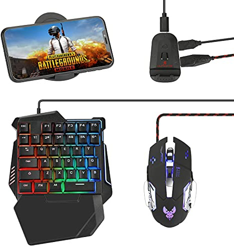 Half Hand Gaming Keyboard and Mouse Combo Laelr 35 Keys PUBG Wired Mechanical RGB LED Backlit Half Keyboard with Wrist Rest Wired Gaming Mouse Converter for Android IOS, Not support IOS 13.4 and above