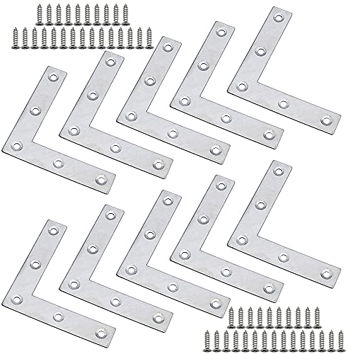 CYUaoao Lot de 10 Équerre à Angle Plat 80 x 80 x 1,5mm en Acier Inoxydable Plus Épaise Équerres Plates en Forme de L pour Fixation des Meubles à Bois tels que Table et Fenêtre et Étagère avec Vis
