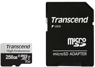 Transcend USD350V 256GB High Endurance microSDXC Class 10 U3 V30 Memory Card for Dash Cam & Security Cameras with Adapter TS256GUSD350V
