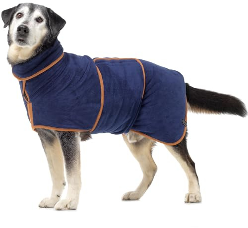 Lucky Paws® hundbadrock - Dubbellager & lyxigt mjuk hund badrock som torkar hunden utan krångel på några minuter, superabsorberande hundhandduk & badrock för hund i ett (L, Fransk marinblå)