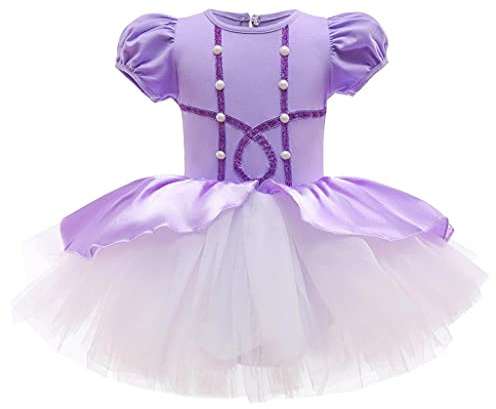 Lito Angels Princess Sofia the First Ballerina Costume Ballet Leotard with Tutu Dress for Kids Girls, Fancy Dance Wear Outfit Age 7-8 Years, Purple (Tag Number 140)