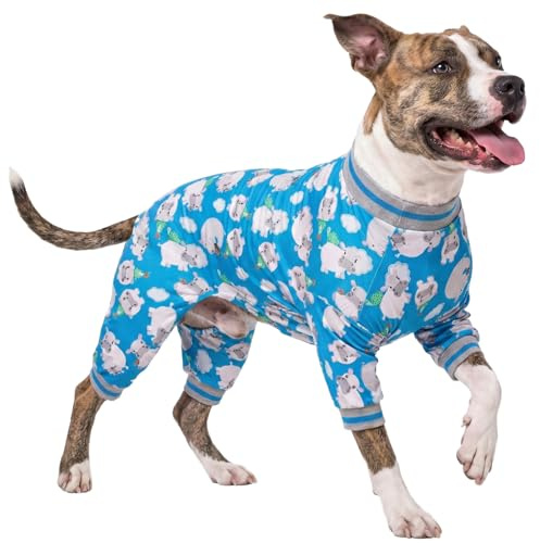 LovinPet Pitbull Outfit Hundar/Mysig Hundpyjamas, Slim Fit, Lätt Pullover/Full täckning Hundpyjamas/Glad flodhäst Blått Tryck/Stor Husky Pyjamas/XL
