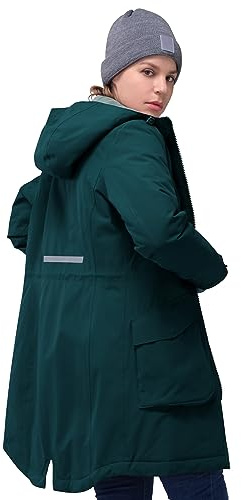 33,000ft Manteau d'hiver long et chaud pour femme, parka, veste de pluie, veste fonctionnelle épaisse, avec capuche, veste demi-saison, veste d'extérieur, pétrole, L