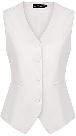 MINTLIMIT Women Vintage Button Down Blazer V-Neck Dressy Vest Waistcoat for Party Business Size 20 22 (WH-White XL)