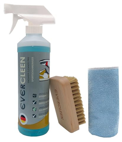 EVERCLEEN Made in Germany professioneller Sneaker Cleaner 500ml + Mikrofasertuch + Bürste. Intensive Reinigung & Pflege. Einfache Handhabung. Reinigt schonend Sneaker Sportschuhe usw.