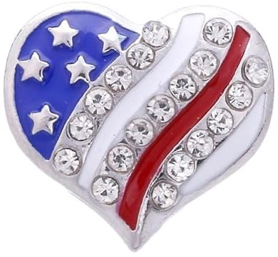 Body Accentz Independence Day USA Flag Stars Crystal 18-20mm Metal Snap Button Charm