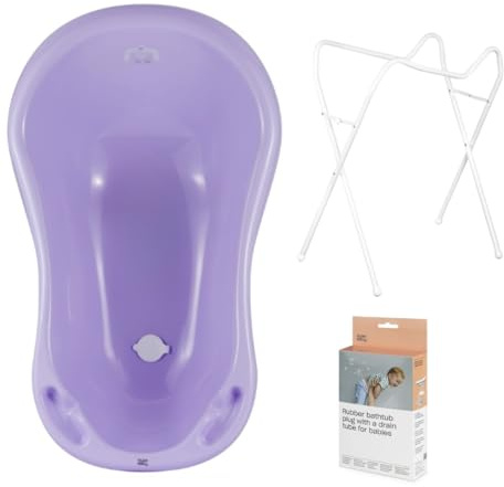 Hylat Baby Baignoire bébé avec support et vidange - Certificat TÜV Rheinland - ergonomique et confortable pour les nouveau-nés et les bébés - Collection Lite - Couleur : Violet, Motif : Yeti